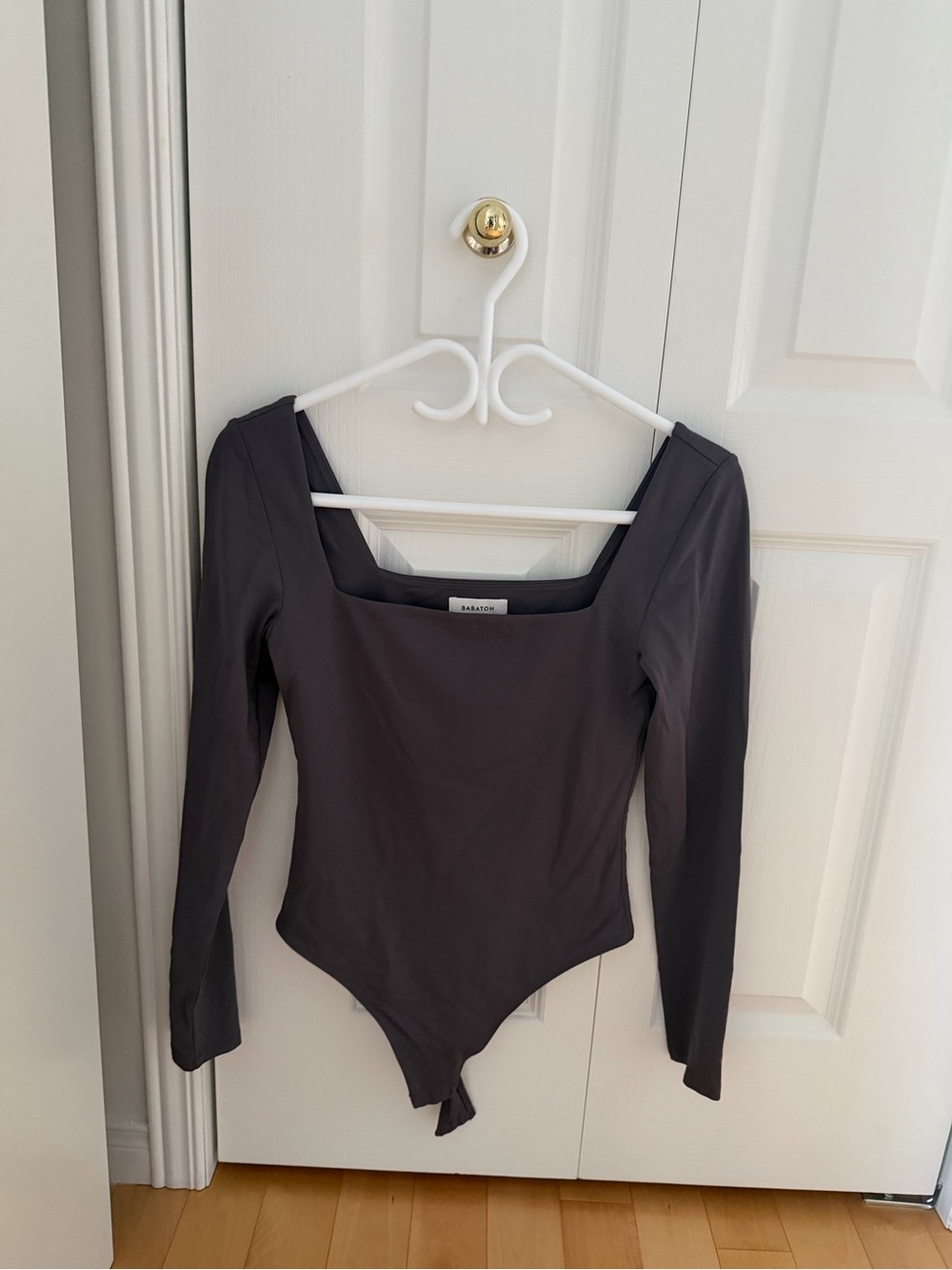 Aritzia Long Sleeve Square Neck Bodysuit in Charcoal Gray
